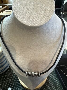 Sterling Bead on Black Leather Cord Necklace